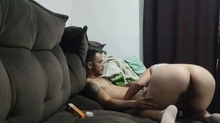 stepsister asks stepbrother for help taking the anal plug out of his ass while stepmother is away - porn video