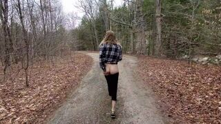 Cute country girl walking down country road flashing her tits and pussy - porn video