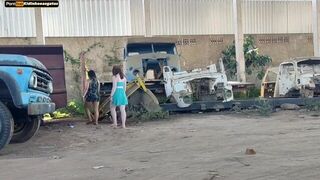 truck driver fucks two hot girls who are going to ask questions at their job - porn video