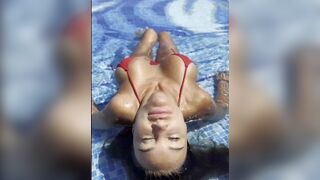 Monika Fox Swims In The Pool In A Red Bikini - porn video